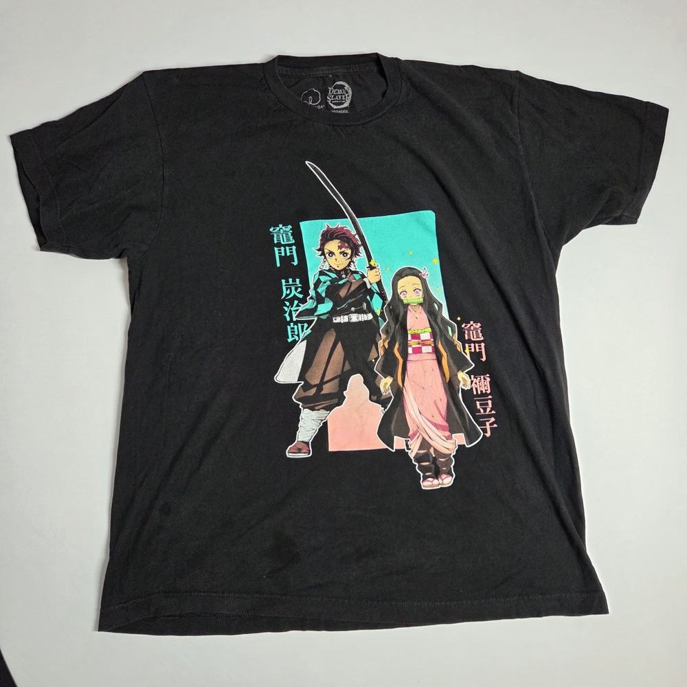 Demon Slayer Tanjiro Nezuko Graphic‎ T-Shirt Mens Large Black Anime Tee